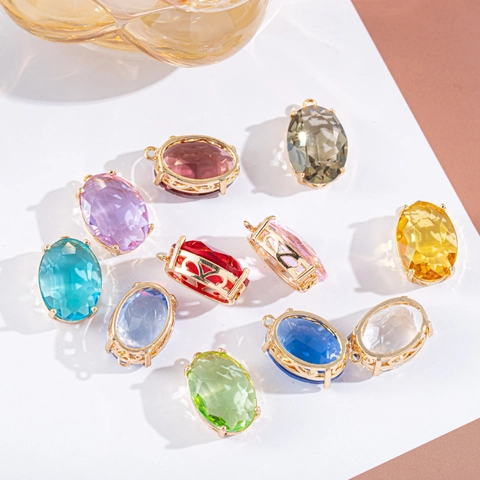 Gold Plated Copper Oval Crystal Glass Pendant Faceted Charms For DIY Necklace Earrings Bracelet Jewelry Making Women Accessory