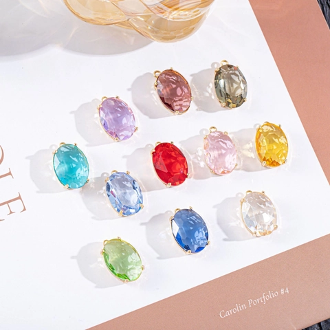 Gold Plated Copper Oval Crystal Glass Pendant Faceted Charms For DIY Necklace Earrings Bracelet Jewelry Making Women Accessory