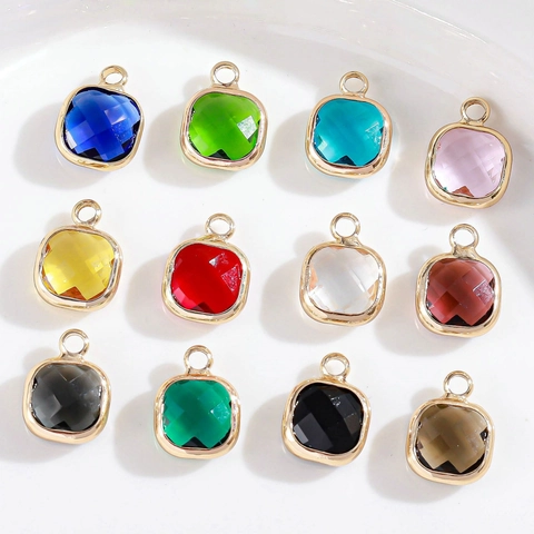 Copper Gold Plated Square Crystal Pendant For Necklace Earring DIY Jewelry Making Minimalist Faceted Glass Stone Charm Accessories