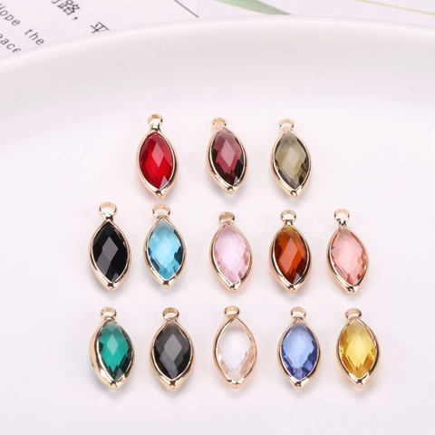 Marquise Crystal Glass Pendant With Copper Edge Gold Plated Only For DIY Jewelry Making Earrings Necklace Accessories