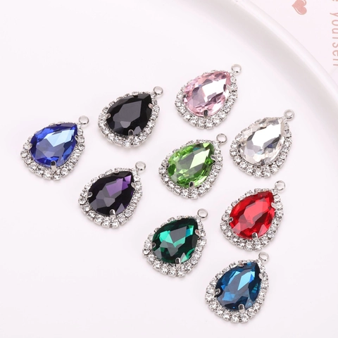Water Drop Crystal Pendant With Rhinestone Halo Copper Plated Pear Shape Charm For DIY Earring Necklace Jewelry Making
