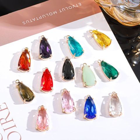 Copper Plated Gold Water Drop Crystal Pendant Only (Without Chain) For DIY Jewelry Making Necklace Earrings Colorful Accessory