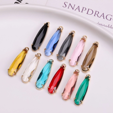 Minimalist Teardrop Crystal Glass Pendant Gold Plated Copper Bezel Faceted Stone Pendant Only (Without Chain) For Jewelry Making