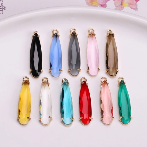 Minimalist Teardrop Crystal Glass Pendant Gold Plated Copper Bezel Faceted Stone Pendant Only (Without Chain) For Jewelry Making