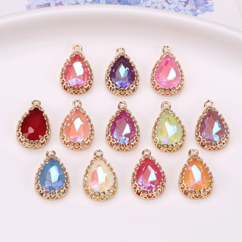 Gold Plated Copper Waterdrop Crystal Pendant For DIY Jewelry Making Necklace Earrings Filigree Hollow Pear Shape Charm