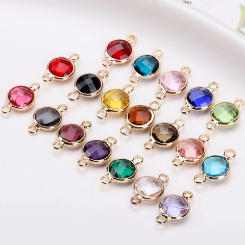 Faceted Round Artificial Crystal Pendants Copper Base Electroplated Double Loop Connector For DIY Jewelry Making Accessories