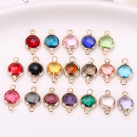 Faceted Round Artificial Crystal Pendants Copper Base Electroplated Double Loop Connector For DIY Jewelry Making Accessories
