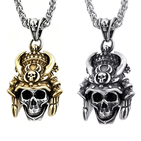 Collar Colgante Casco Samurái Calavera Acero Inoxidable Vintage Punk Gótico Biker Rock Hip Hop Joyería Para Hombres Masculino