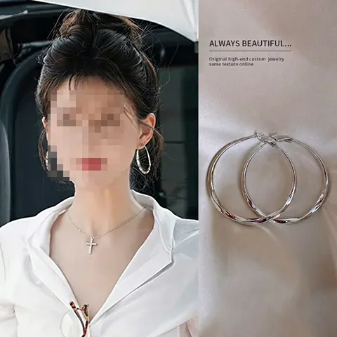 C-Vormige Multi-Layer Metalen Ronde Cirkel Oorbellen Sieraden Met 925 Sterling Zilveren Oorbel Pin Voor Dames