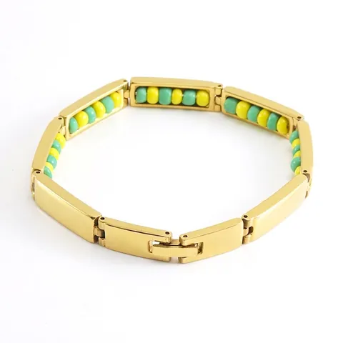 Pulsera Geométrica De Acero Inoxidable Chapada En Oro 18K Para Mujer Con Cuentas De Colores Amarillo Verde Joyería Minimalista