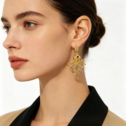 Retro Oktopus Ohrringe 18K Vergoldet Edelstahl Poliert Tierstecker Nischendesign Für Frauen