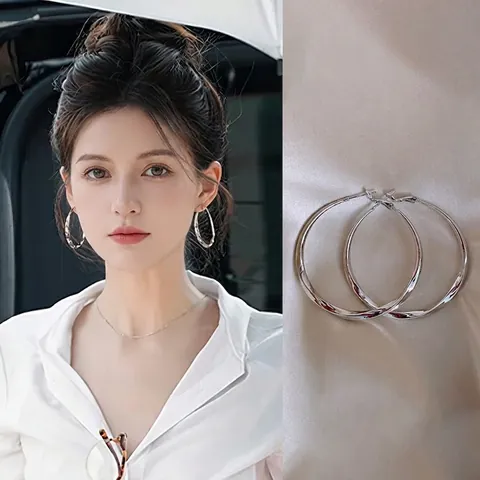 Twisted Round Hoop Ohrringe Mit Silver Earring Post Kupfer Minimalistischer Geometrischer Kreis Schmuck Für Frauen