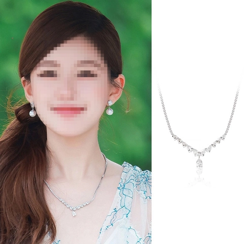 Teardrop Anhänger Halskette Kupfer Zirkonia Wassertropfen Birnenform V Kette Elegant Silberton Schlüsselbeinkette Damen