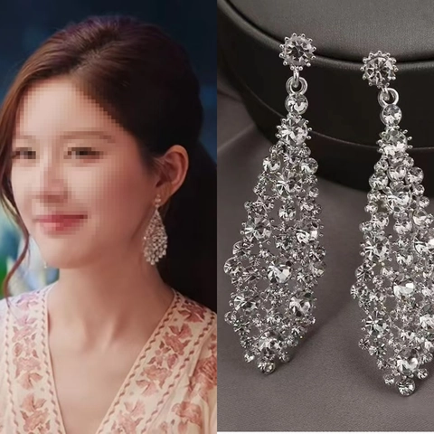 Rhombus Long Drop Earrings With Rhinestones And 925 Sterling Silver Earring Post Glamorous Party Jewelry For Women