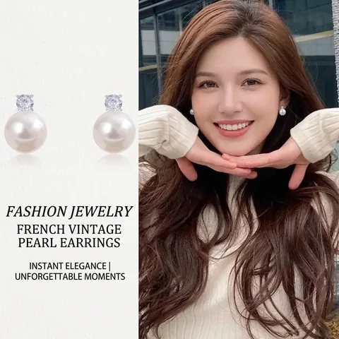 Elegante Kunstperlen Stecker Mit Zirkon Und 925 Sterling Silber Ohrstecker Rund Minimalistischer Schmuck Für Damen