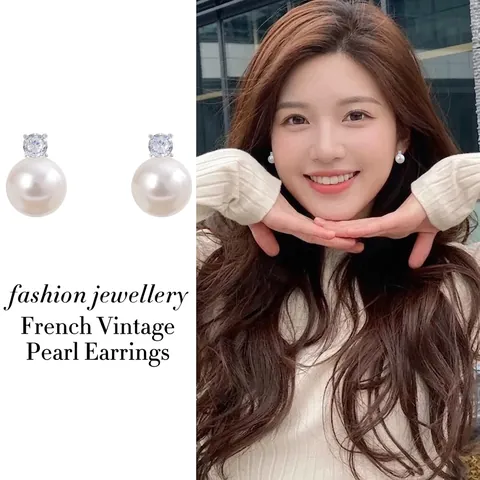 Pendientes De Perlas Artificiales De Imitación Con Circón Y Poste De Plata De Ley 925 Joyería Minimalista Redonda Para Mujer