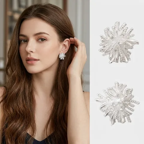 Firework Zircon Stud Earrings Copper Floral Starburst With 925 Sterling Silver Earring Post Elegant Sparkling Jewelry