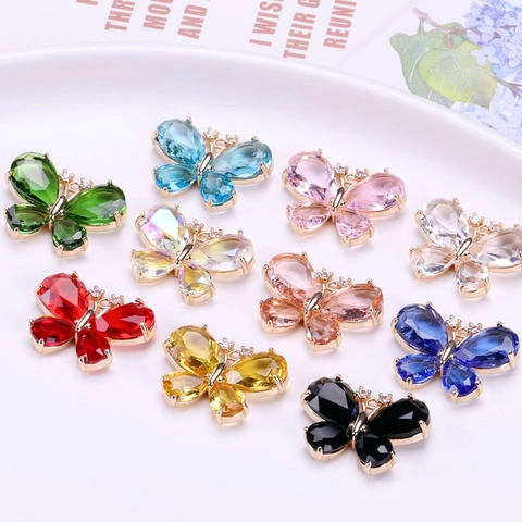 Colgante de Mariposa de Cobre Chapado en Oro Con Cristal Artificial e Incrustaciones de Strass Accesorio para Joyas DIY