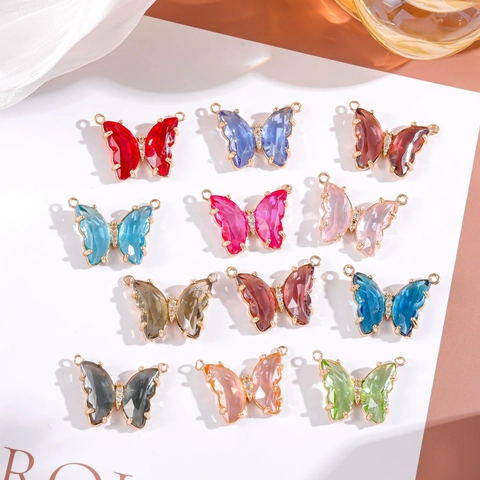 Pendentif en Cristal Artificiel Papillon pour la Fabrication de Bijoux DIY Alliage Plaqué Or avec Incrustations de Strass Charms Papillon Pendentifs