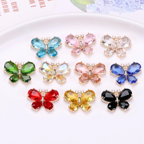 Colgante de Mariposa de Cobre Chapado en Oro Con Cristal Artificial e Incrustaciones de Strass Accesorio para Joyas DIY