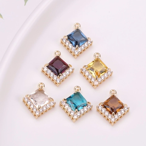 Square Halo Artificial Crystal Pendant For DIY Jewelry Making Gold Plated Copper Rhinestone Inlaid Accessory Women Fashion Jewelry