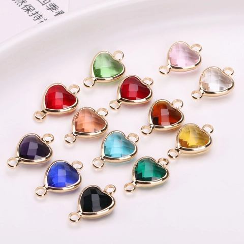 Heart Shaped Copper Edged Faceted Rhinestone Pendant Connector For DIY Necklace Earrings Jewelry Making Material Accessories