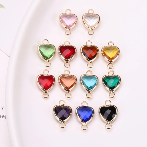 Heart Shaped Copper Edged Faceted Rhinestone Pendant Connector For DIY Necklace Earrings Jewelry Making Material Accessories