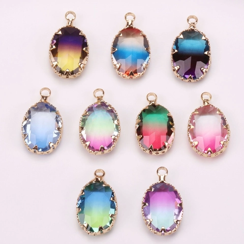 Gradient Crystal Oval Flower Claw Pendant Gold Plated Copper For DIY Jewelry Making Necklace Earrings Accessories