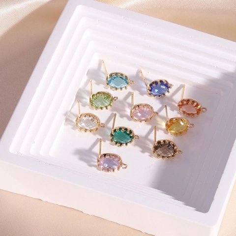 14K Gold Plated Copper Oval Synthetic Crystal Stud Earrings DIY Earring Findings With 925 Sterling Silver Earring Post