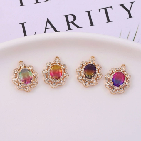 Colgante Ovalado de Cobre Bañado en Oro Vintage Cristal Degradado Copo de Nieve Zircón Encaje Charm Para DIY Joyería Mujer