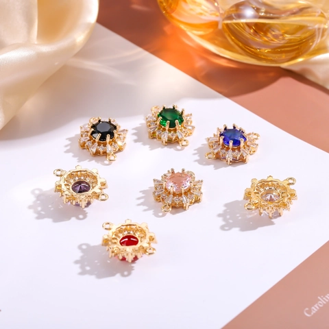 Colgante de Girasol de Cristal Artificial Chapado en Oro de Cobre DIY Joyería Forma de Copo de Nieve Conector de Doble Agujero