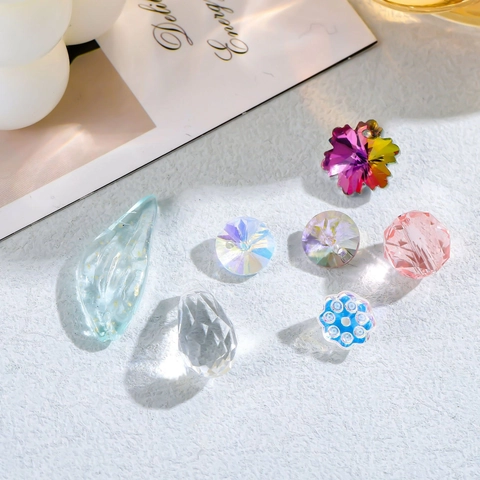 DIY Jewelry Making Crystal Glass Pendants Various Shapes Flower Leaf Water Drop Faceted Sparkling Crafting Accessories