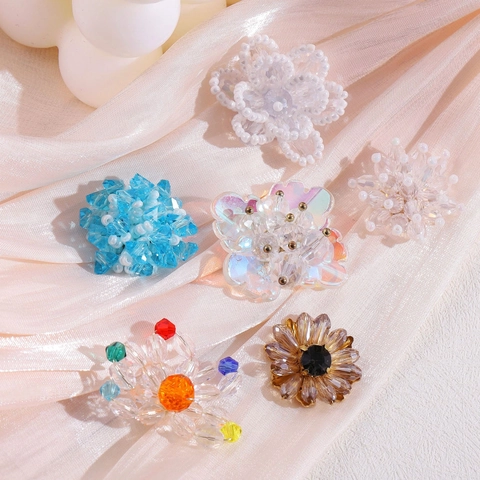 Handmade Beaded Flower Charms Artificial Crystal Pearl Floral Accessories For DIY Hairpins Hanfu Ancient Style Jewelry Making