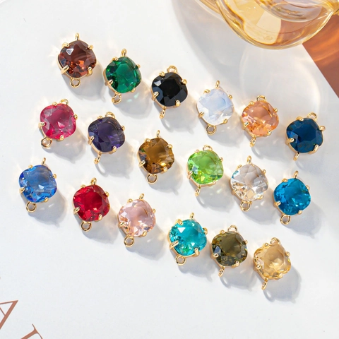 18K Gold Plated Copper Rhombus Artificial Crystal Pendants For DIY Earring Bracelet Jewelry Making Crafting Accessories
