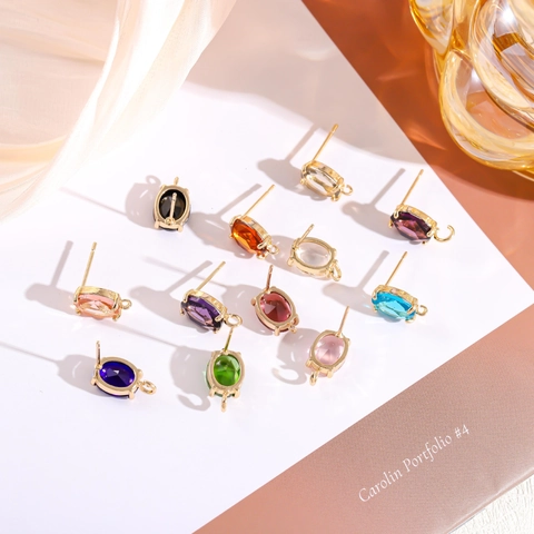 DIY Jewelry Making Findings Oval Artificial Crystal Earring Accessories With 925 Sterling Silver Earring Post Gold Plated Copper Base Components