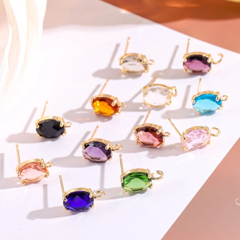 DIY Jewelry Making Findings Oval Artificial Crystal Earring Accessories With 925 Sterling Silver Earring Post Gold Plated Copper Base Components