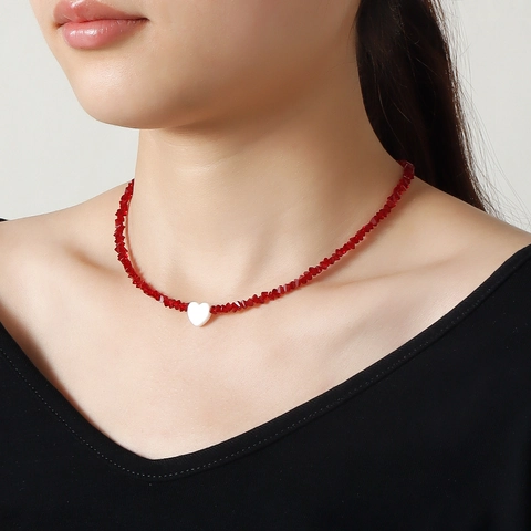 Handmade Glass Crystal Beaded Heart Pendant Necklace For Women European Ins Style Fashion Clavicle Chain Jewelry Gift