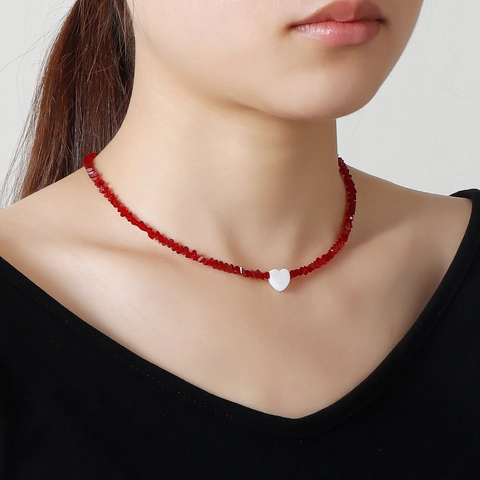 Handmade Glass Crystal Beaded Heart Pendant Necklace For Women European Ins Style Fashion Clavicle Chain Jewelry Gift