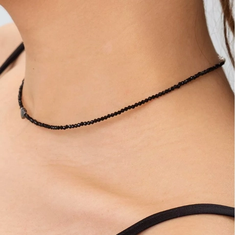 Minimalistische Zwarte Kralen Hart Hanger Halsketting Hematiet Kunstkristal Legering Gothic Choker Mode Sieraden Voor Vrouwen