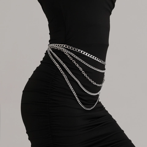 Catena da Vita in Metallo Argento Multistrato alla Moda per Donna Accessorio per Gioielli da Corpo Sexy Stile Punk per Vestito