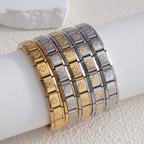 Bracelet Italian Charm en Acier Inoxydable Bracelet à Maillons Modulaires Relief Visage Soleil Bijoux Détachables Or Argent