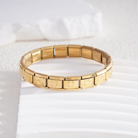 Italiaanse Charm Armband Roestvrij Staal Modulaire Schakelarmband Goud Zilver Tweekleurige Madeliefje Bloemen Relief Elastische Armband Voor Vrouwen Mannen Sieraden Cadeau