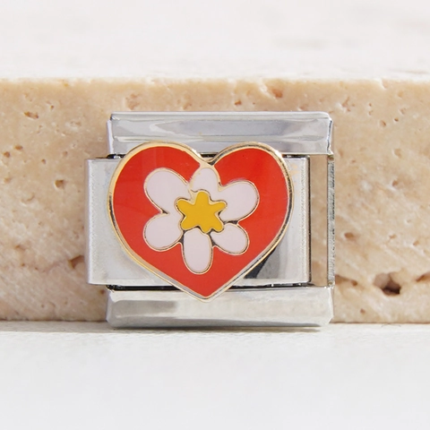 Italian Modular Charm Link For Bracelet Stainless Steel Enamel Heart Butterfly Flower DIY Jewelry Splicing Pendant For Women