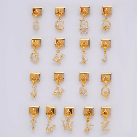 Stainless Steel Italian Charm Link Alphabet Letter Pendant Rhinestone Astronaut Flower DIY Modular Bracelet Jewelry Accessories