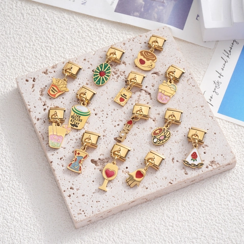 Roestvrijstalen Italiaanse Modulaire Charm Armband Schakel Emaille Koffie Franse Frietjes Voedsel Serie DIY Sieraden Accessoires