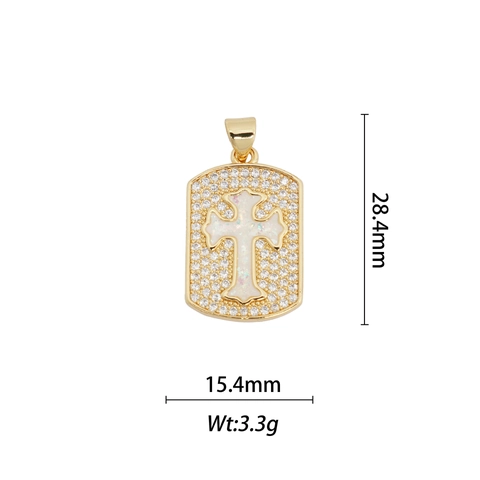 Ciondolo a Croce in Rame Placcato Oro 18K Con Opale Sintetico Zirconia Religioso Crocifisso Gesù Gioielli Per Uomo Donna