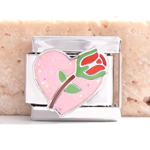 Edelstahl Italienischer Charm-Link Für DIY Modulares Armband Emaille Herz Blumen Buchstaben Schmuckzubehör Für Damen Herren
