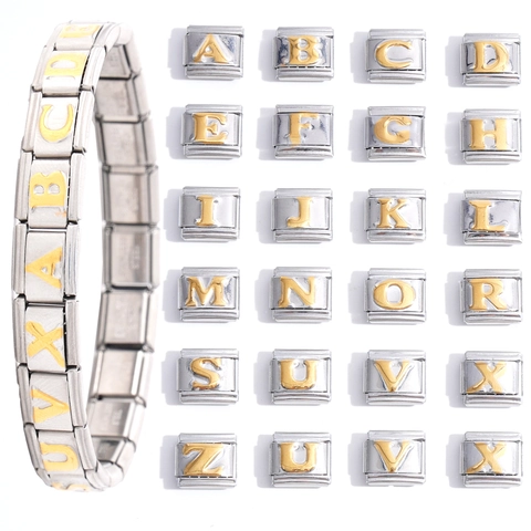 Roestvrij Staal Italian Charm Link Armband Accessoires Gouden Engelse Letter Alfabet Modulair DIY Sieraden Voor Unisex