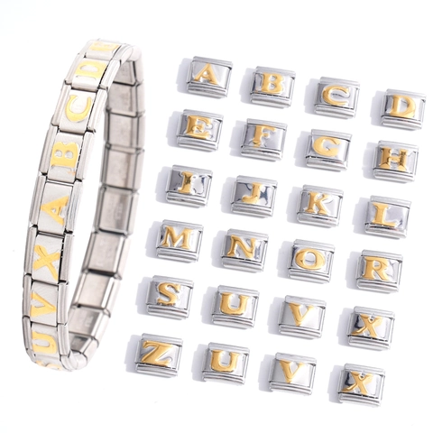 Roestvrij Staal Italian Charm Link Armband Accessoires Gouden Engelse Letter Alfabet Modulair DIY Sieraden Voor Unisex