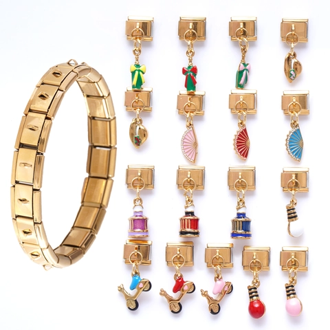 Italiaanse Charm Schakels Voor Armband DIY Sieraden Roestvrij Staal Verguld Emaille Charms Voor Dames Heren Mode Vintage Armband Accessoires